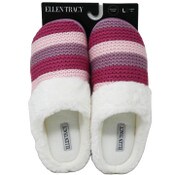 Wholesale - S-XL WOMEN MAUVE STRIPPED KNIT SLIPPER W/FAUX FUR COLLAR ELLEN TRACY C/P 18